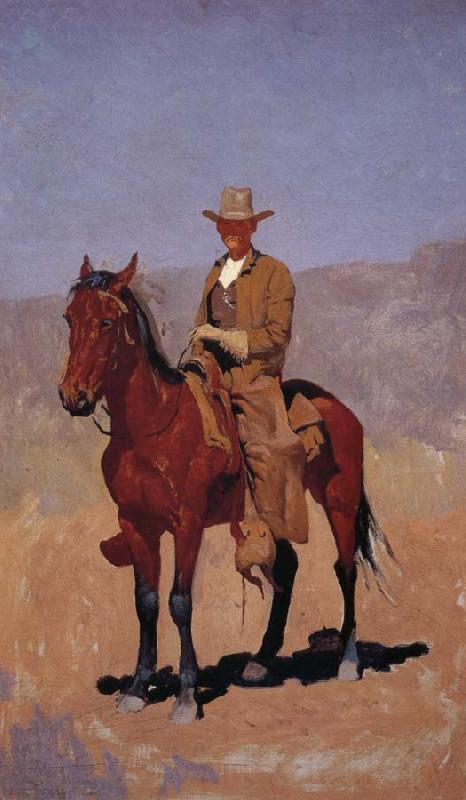 Frederic Remington Mounted Cowboy in Chaps with Bay Horse France oil painting art